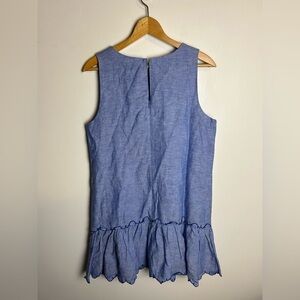 Ann Taylor Midi dress Linen Blend Blue Sleeveless Ruffle Hem Old Money Natural 8